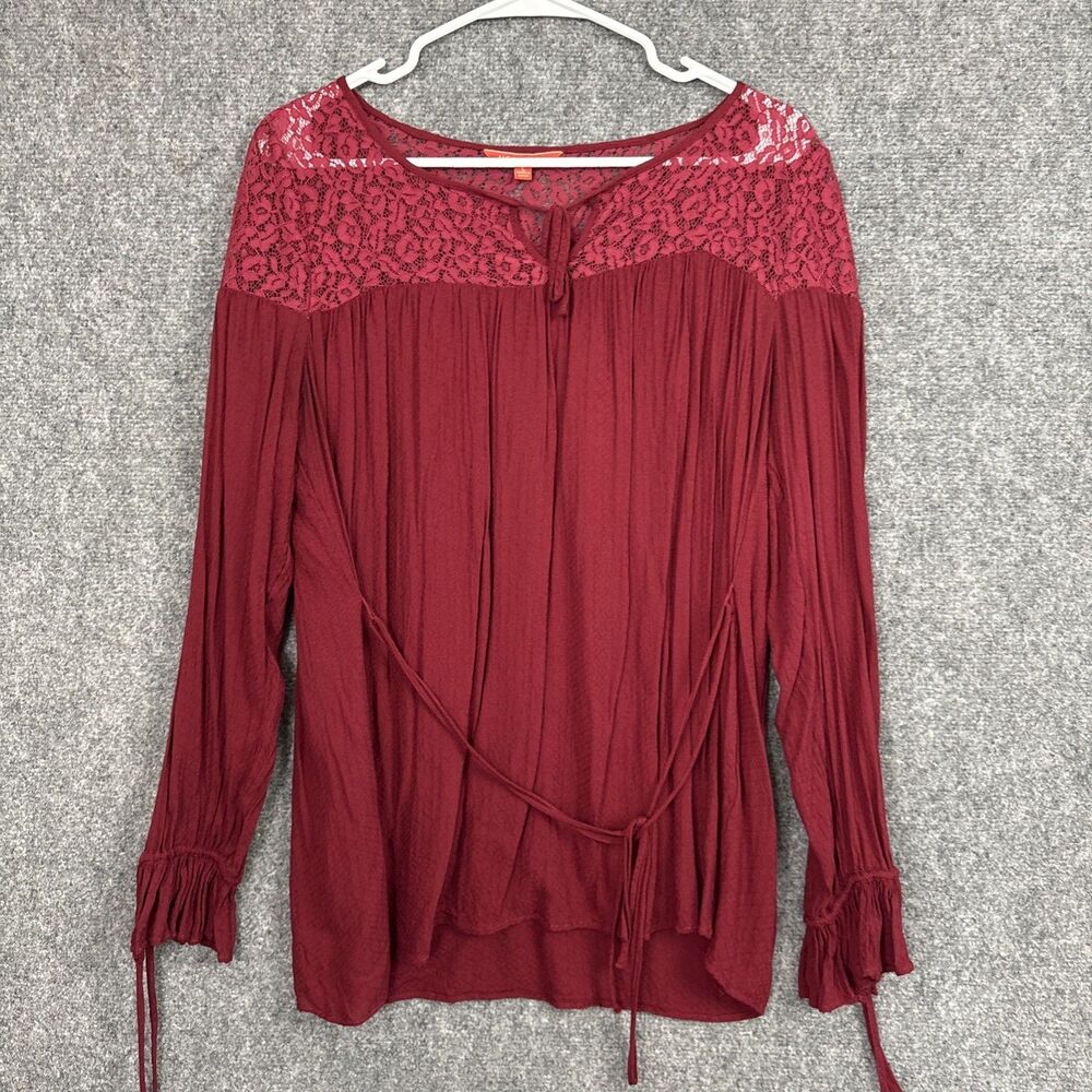 Modcloth Top Blouse Womens Size L Burgundy Boho Fairy Flowy